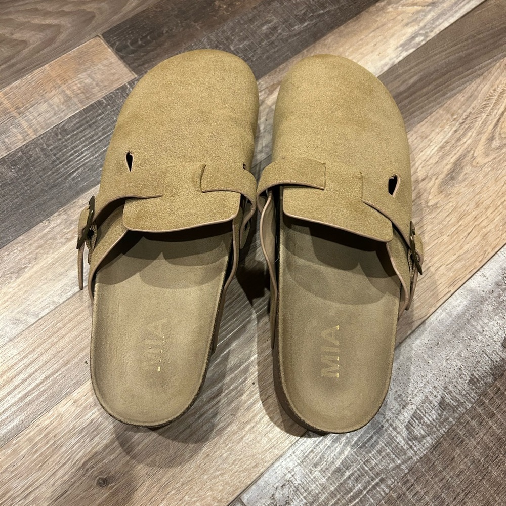 MIA Tan Suede Slip-On Clogs
